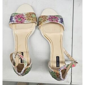 Alex Marie floral wedge sandals, sz 8.5M open toe ankle strap rhinestones